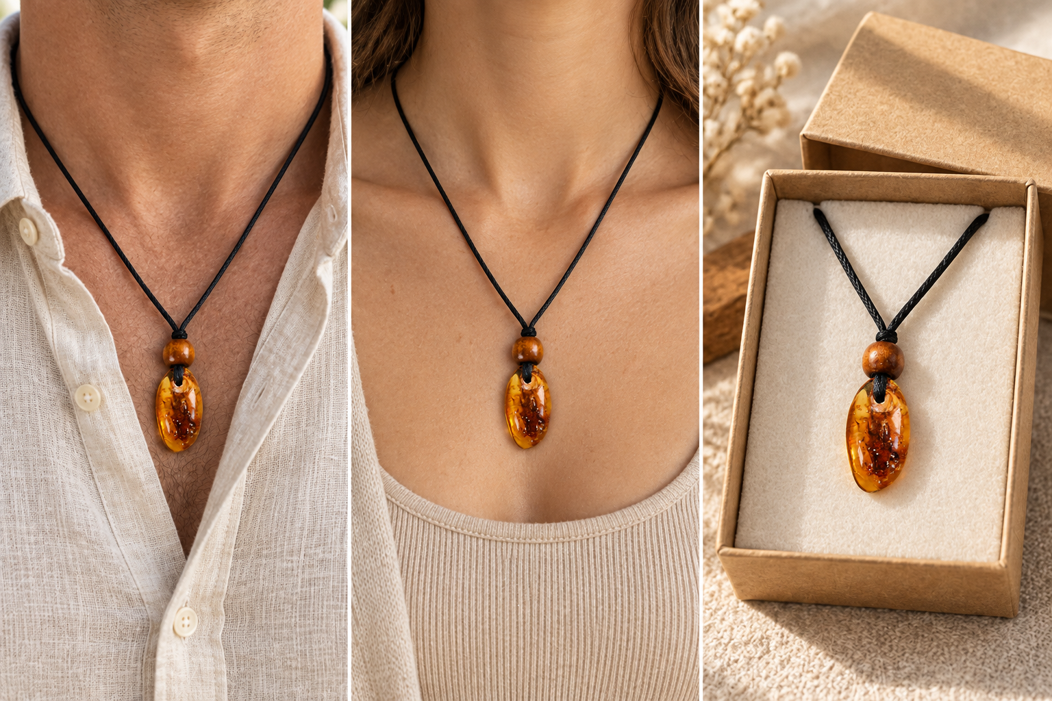 Natural Baltic Amber Amulet Necklace