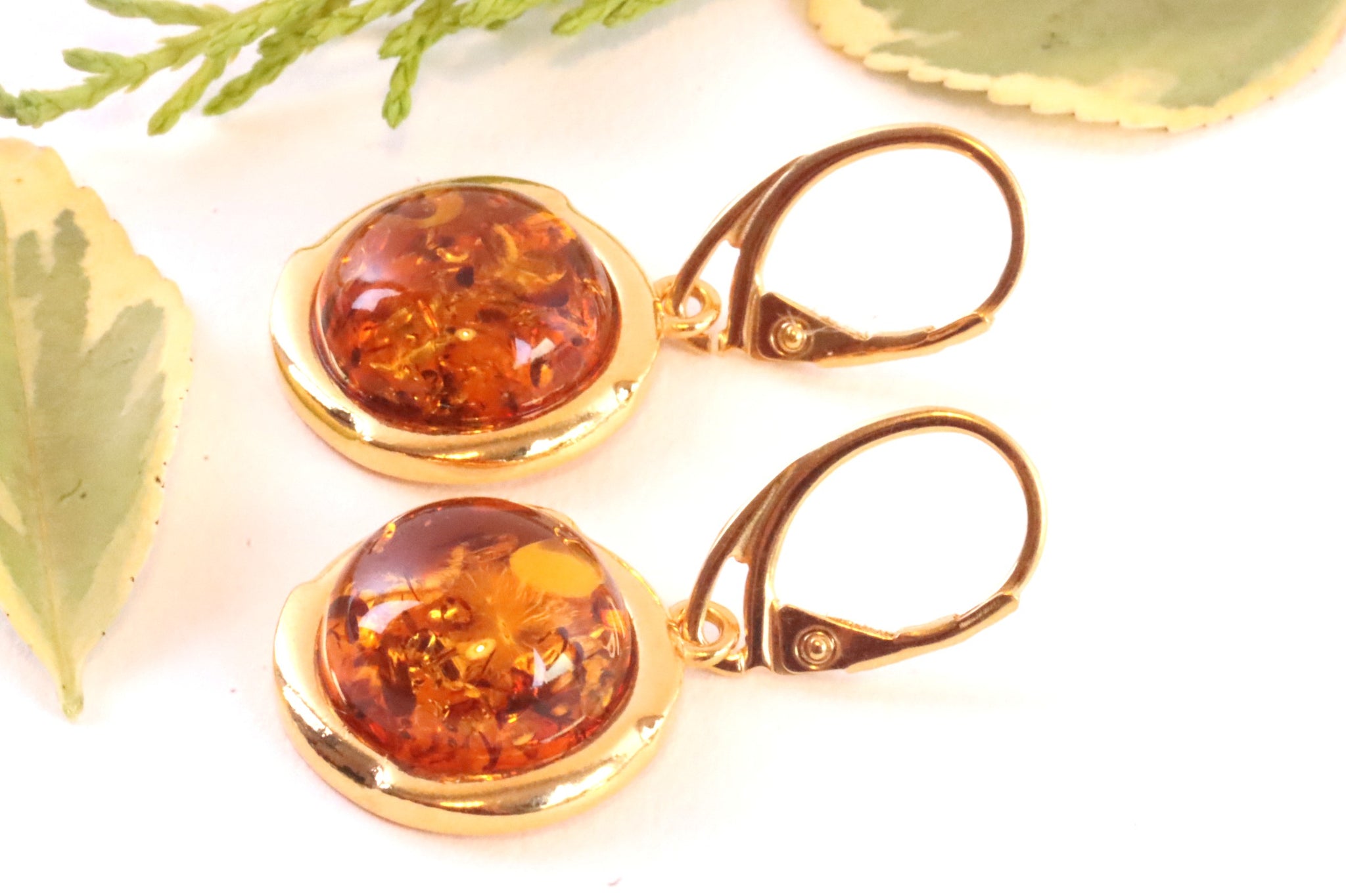 Gold Plated Sterling Silver Baltic Amber Earrings