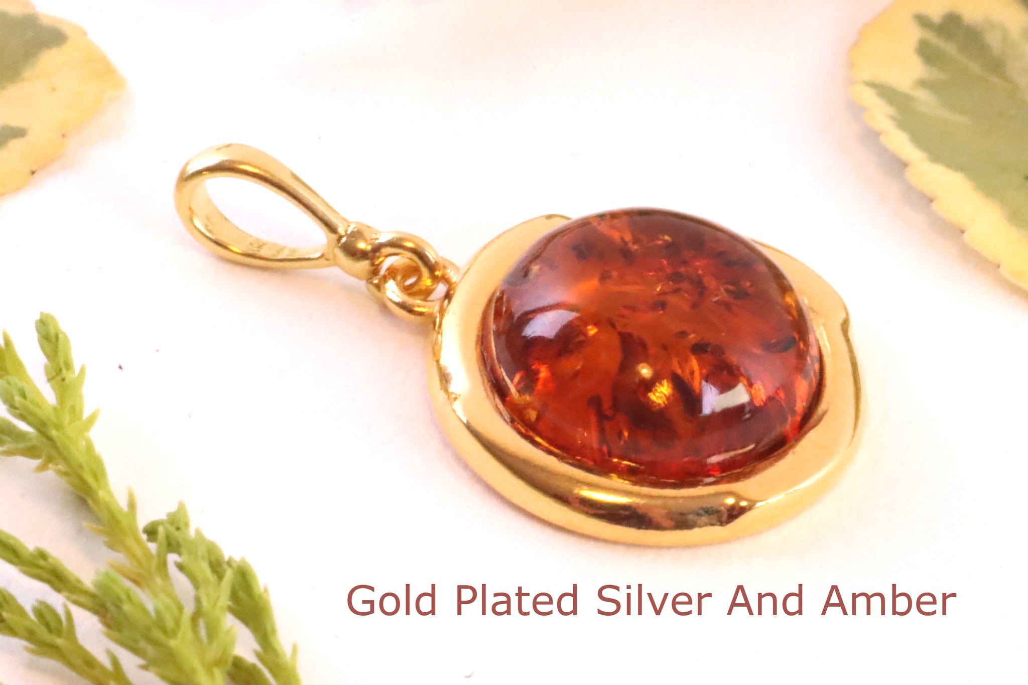 Dainty Classic Baltic Amber Drop Pendant on 925 Gold Plated Silver