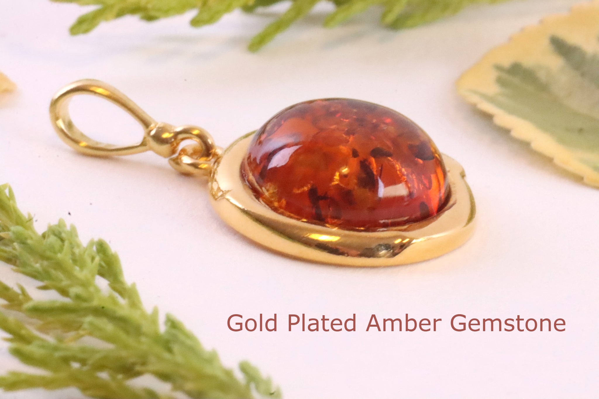 Dainty Classic Baltic Amber Drop Pendant on 925 Gold Plated Silver