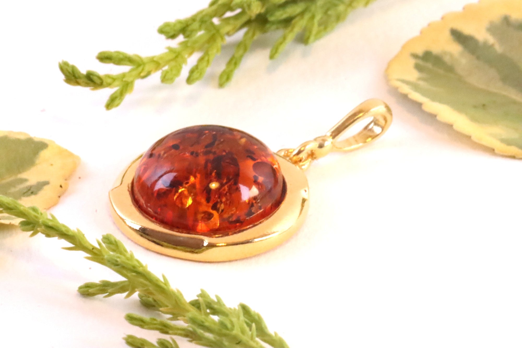 Dainty Classic Baltic Amber Drop Pendant on 925 Gold Plated Silver