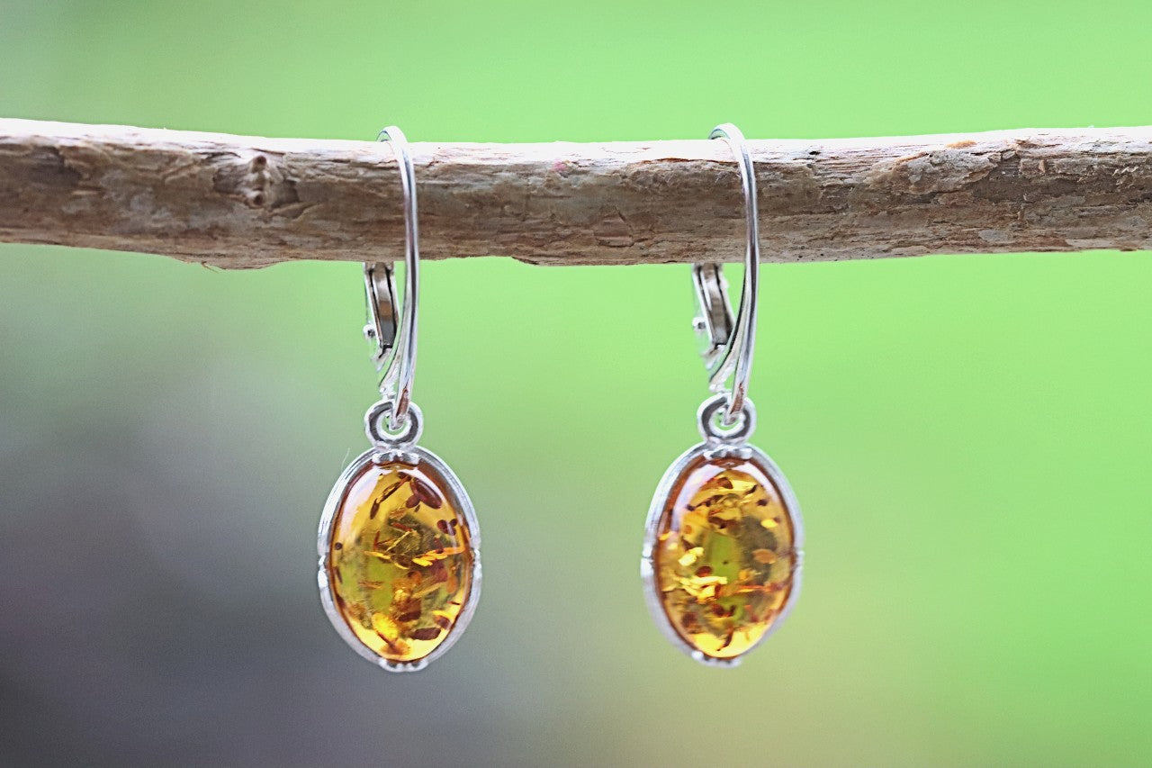 Sterling Silver Baltic Amber Teardrop Earrings