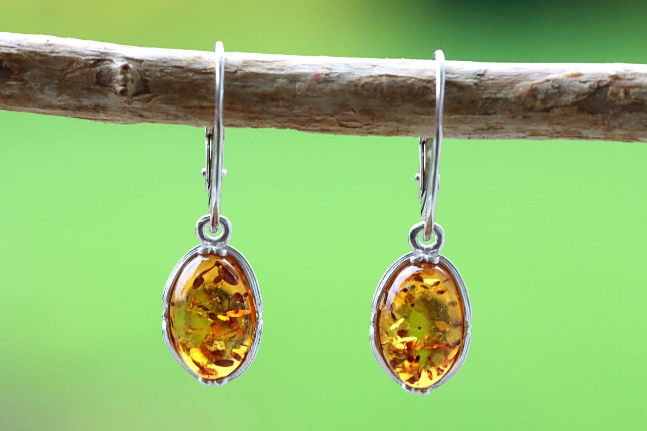 Sterling Silver Baltic Amber Teardrop Earrings