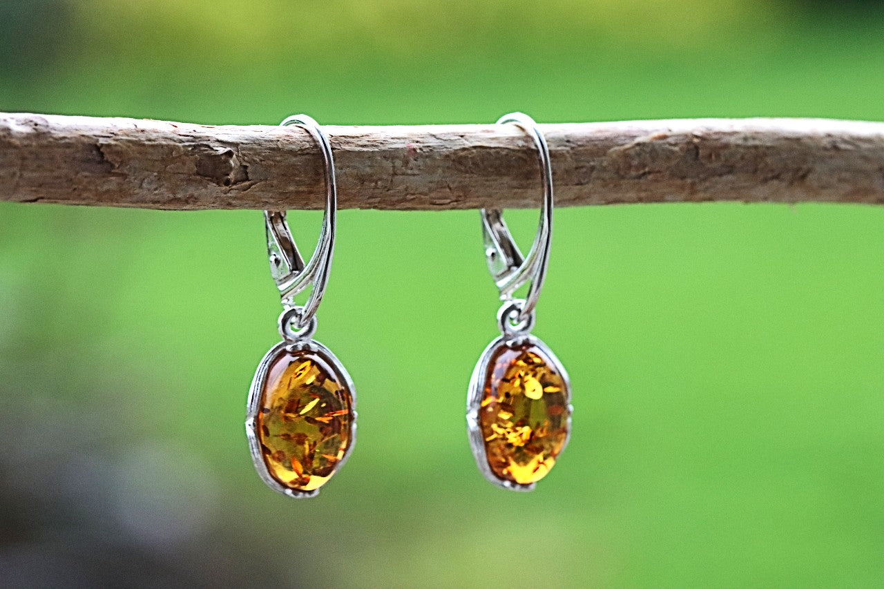 Sterling Silver Baltic Amber Teardrop Earrings