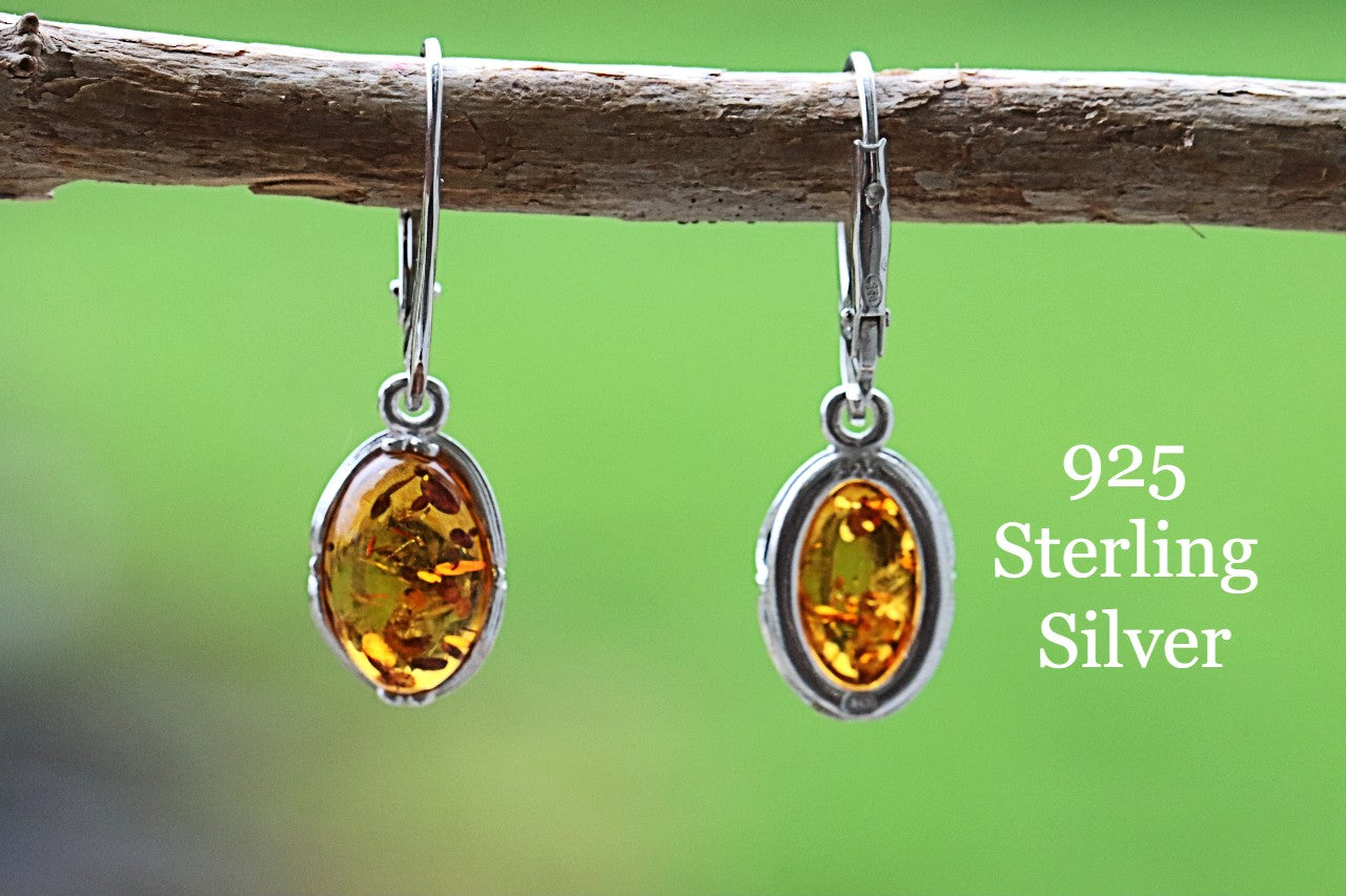 Sterling Silver Baltic Amber Teardrop Earrings