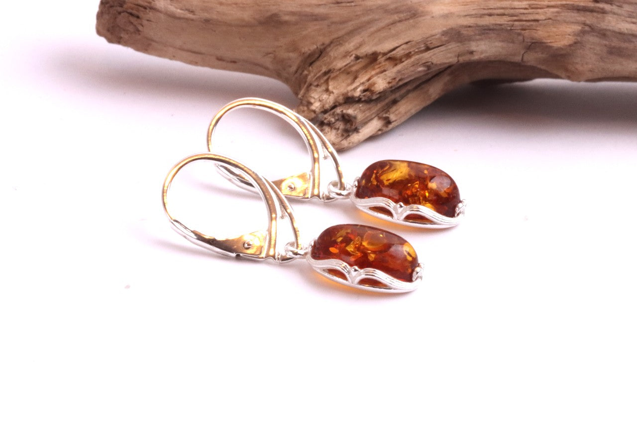 Sterling Silver Baltic Amber Teardrop Earrings