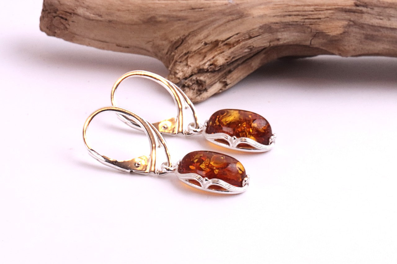 Sterling Silver Baltic Amber Teardrop Earrings