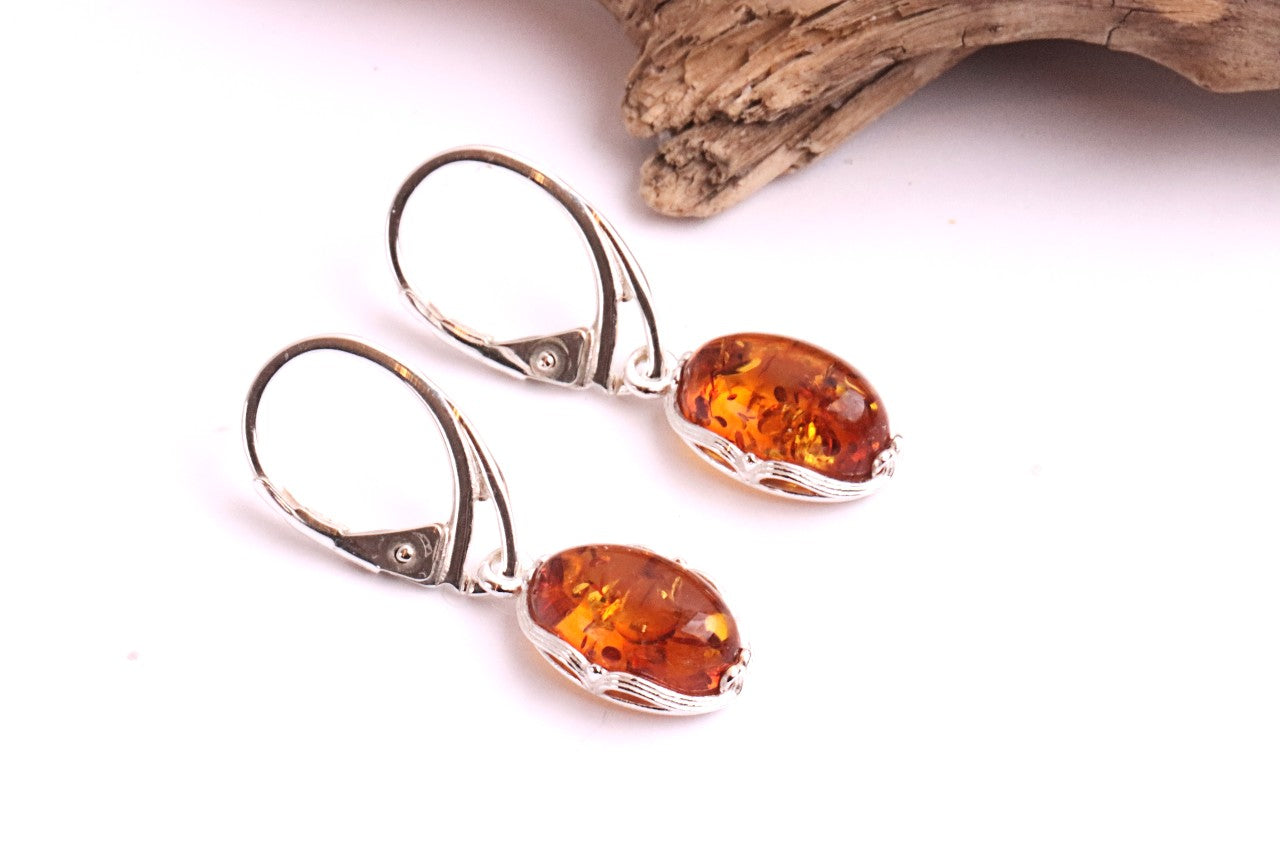 Sterling Silver Baltic Amber Teardrop Earrings