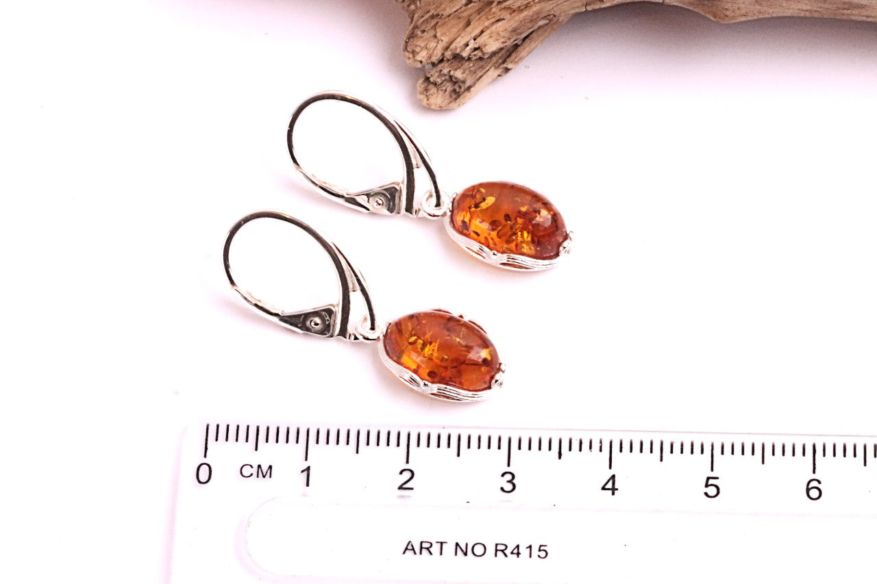 Sterling Silver Baltic Amber Teardrop Earrings