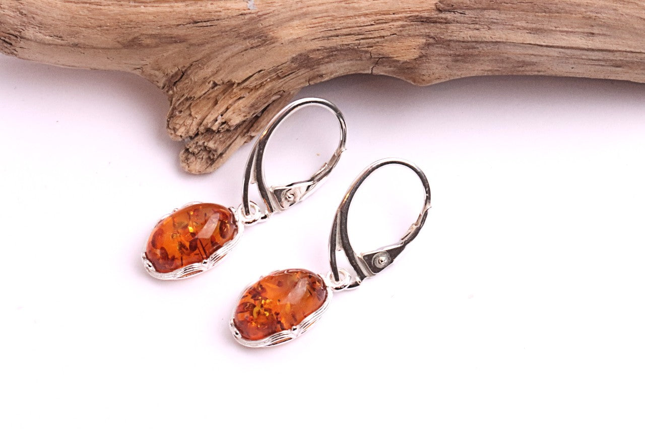 Sterling Silver Baltic Amber Teardrop Earrings