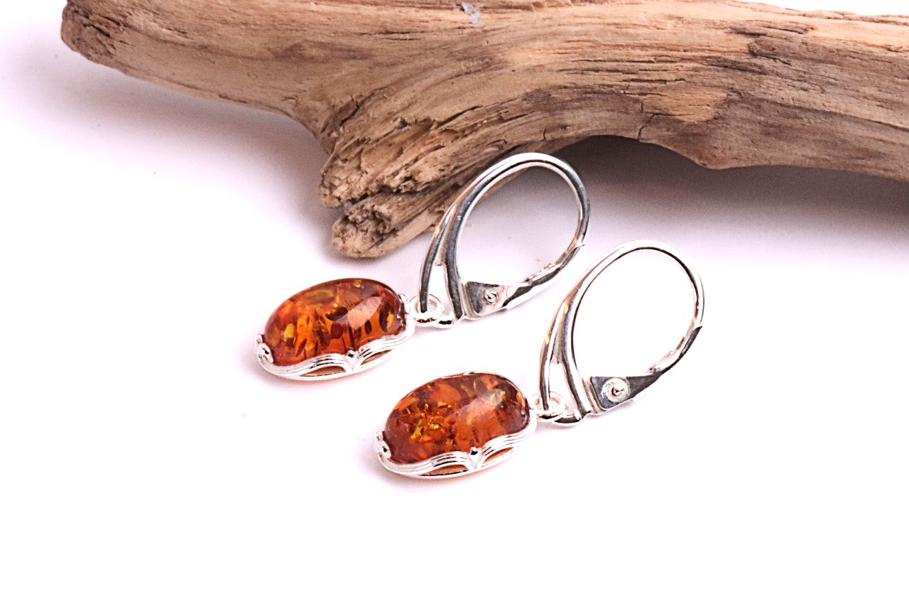 Sterling Silver Baltic Amber Teardrop Earrings