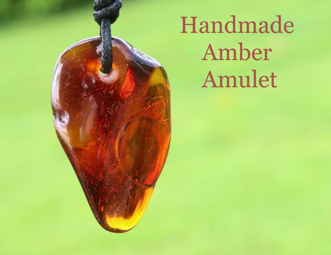 Natural Baltic Red Amber Amulet Pendant