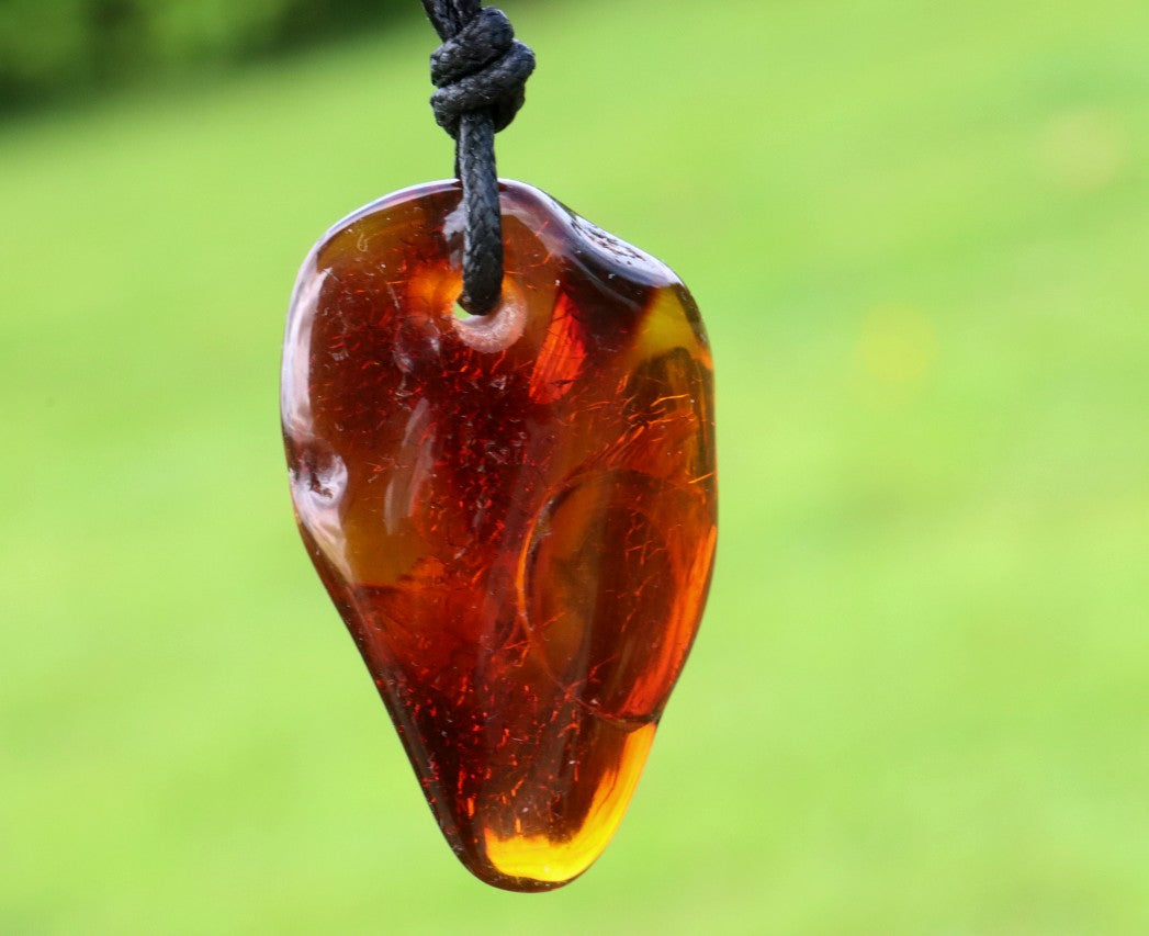 Natural Baltic Red Amber Amulet Pendant