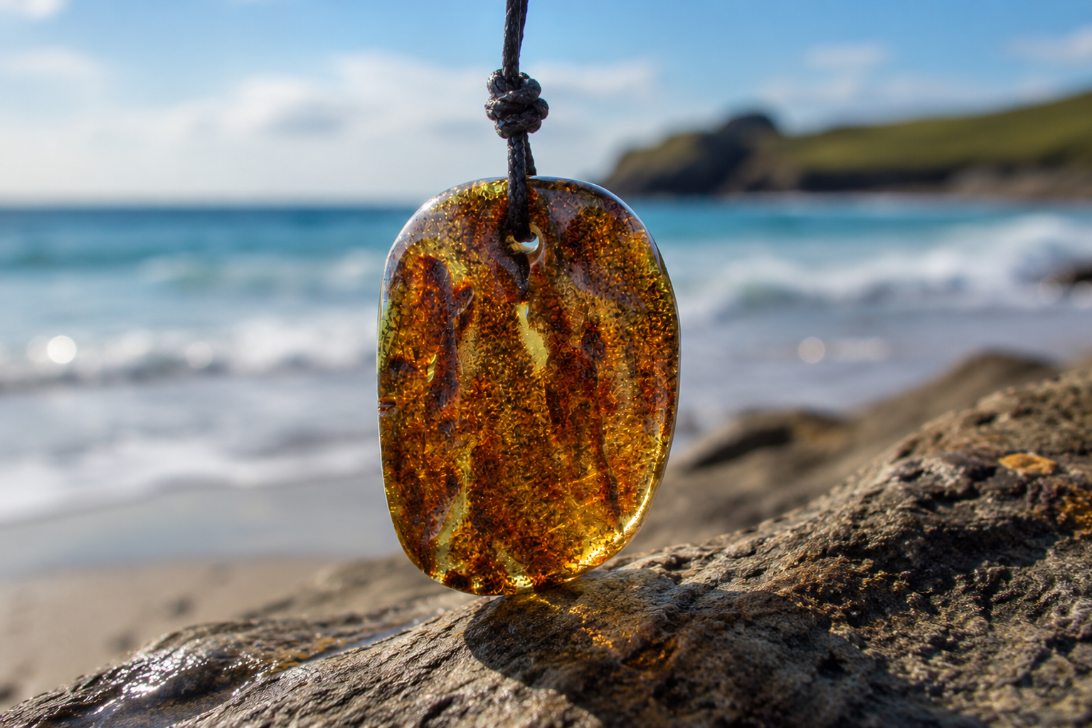 Large Baltic Amber Amulet Pendant • Natural Handmade Amber Necklace