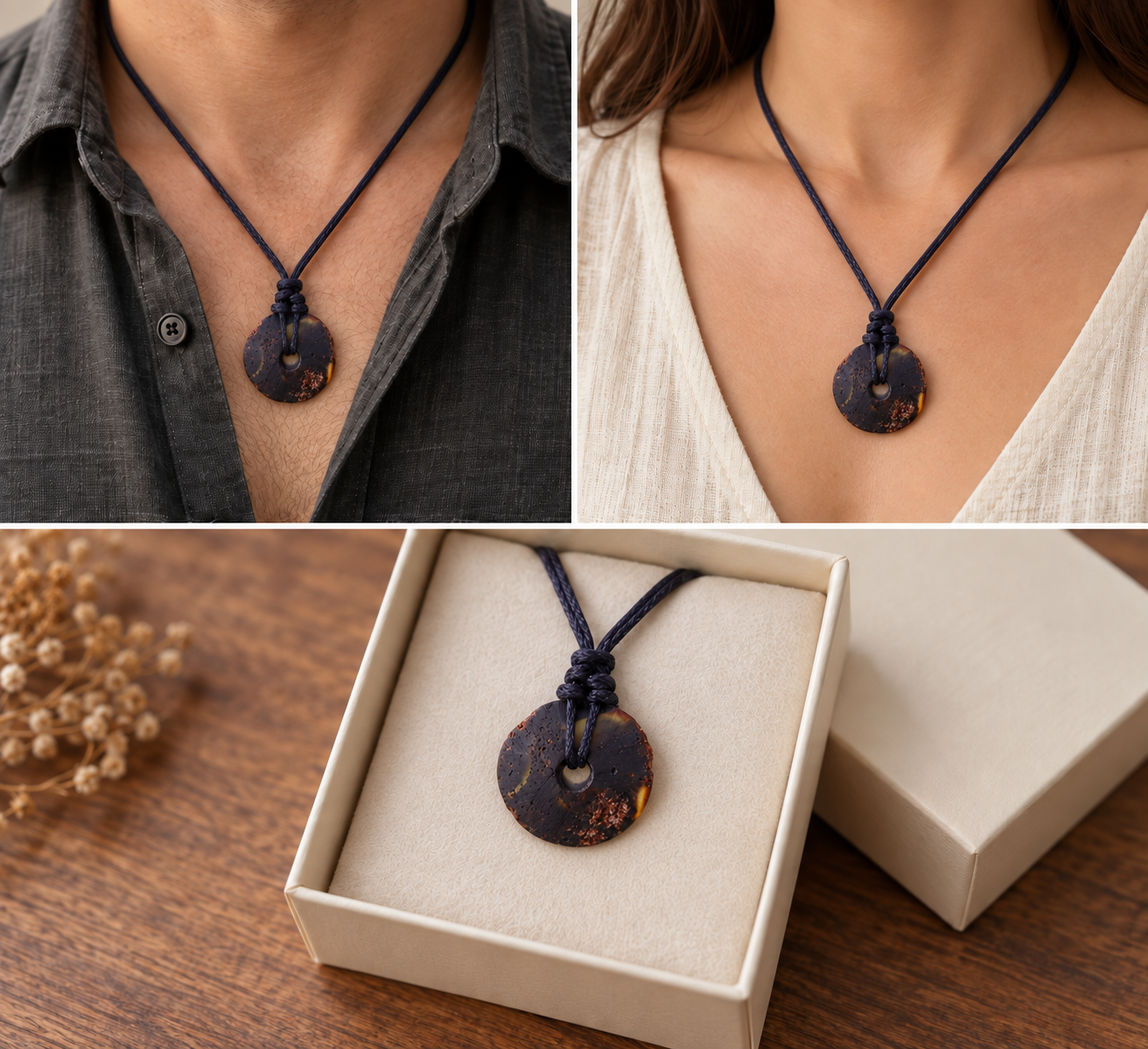 Raw Baltic Amber Donut Pendant