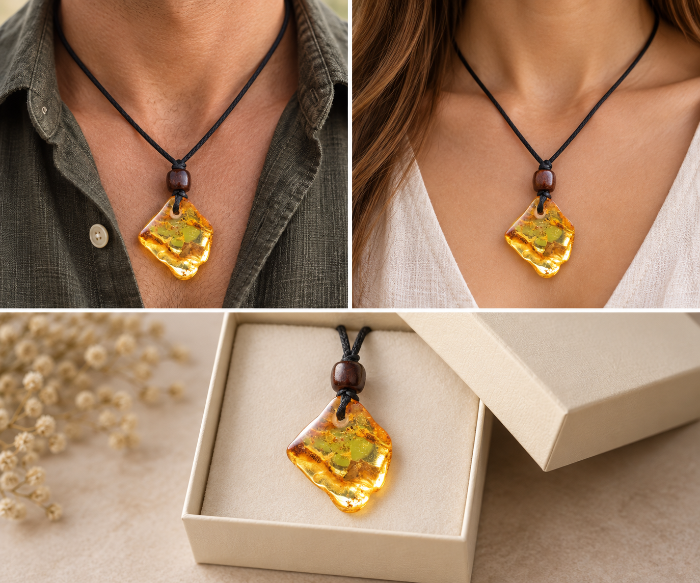 Unique Baltic Amber Amulet with Wooden Bead