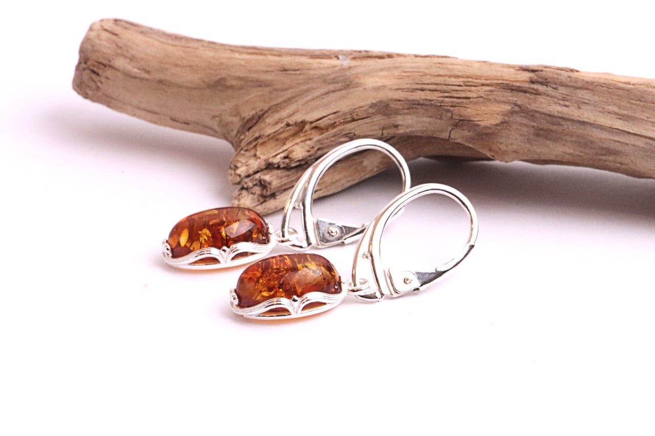 Sterling Silver Baltic Amber Teardrop Earrings