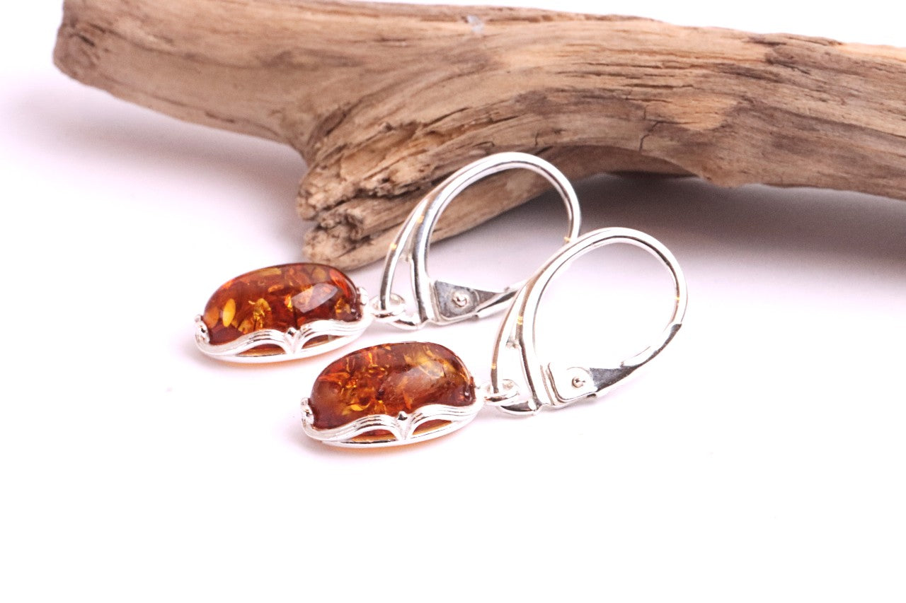 Sterling Silver Baltic Amber Teardrop Earrings