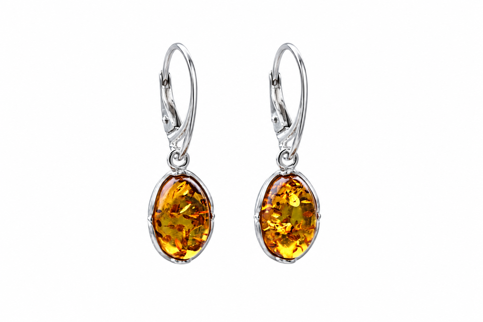 Sterling Silver Baltic Amber Teardrop Earrings