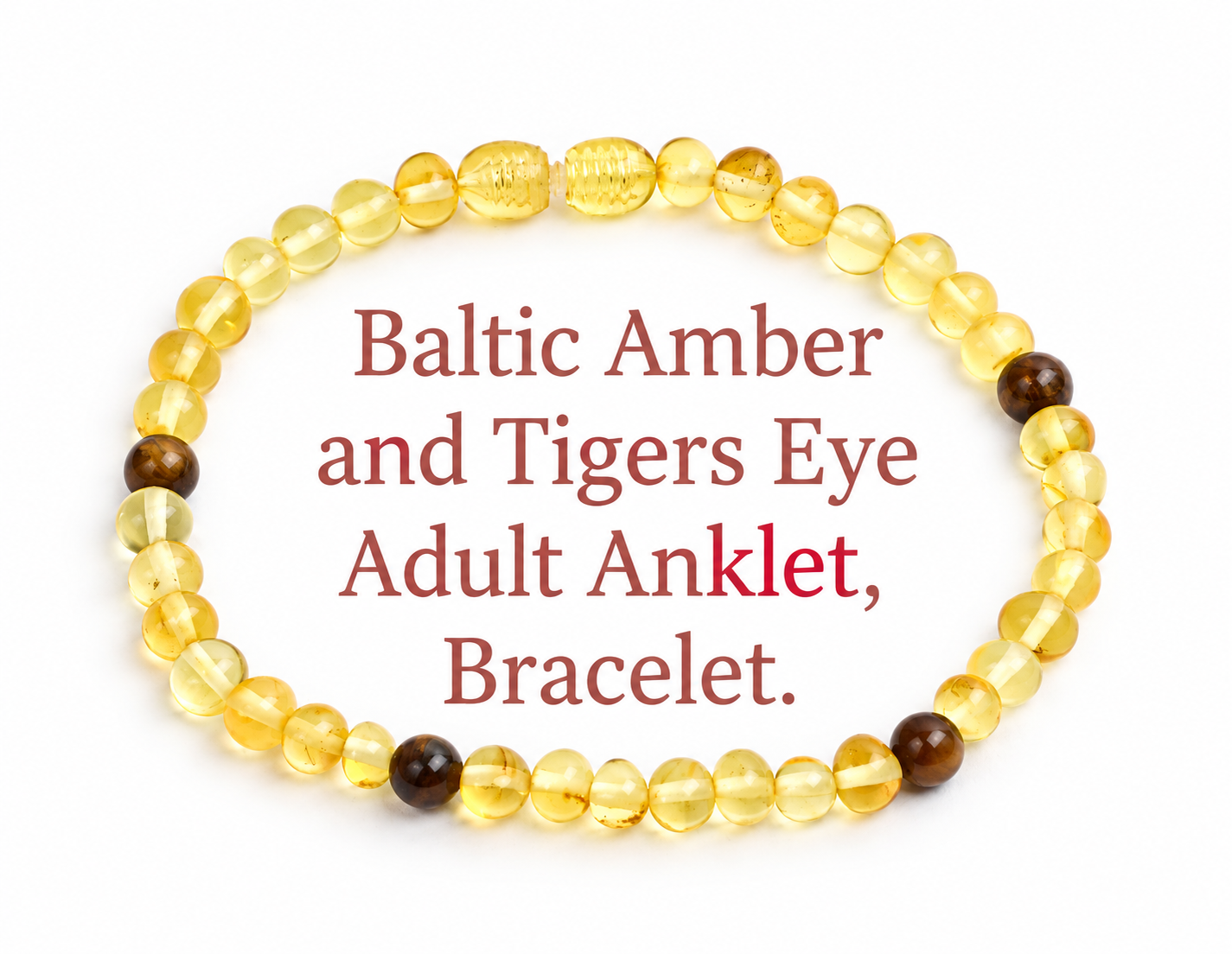 Baltic Amber and Tigers Eye Adult Anklet