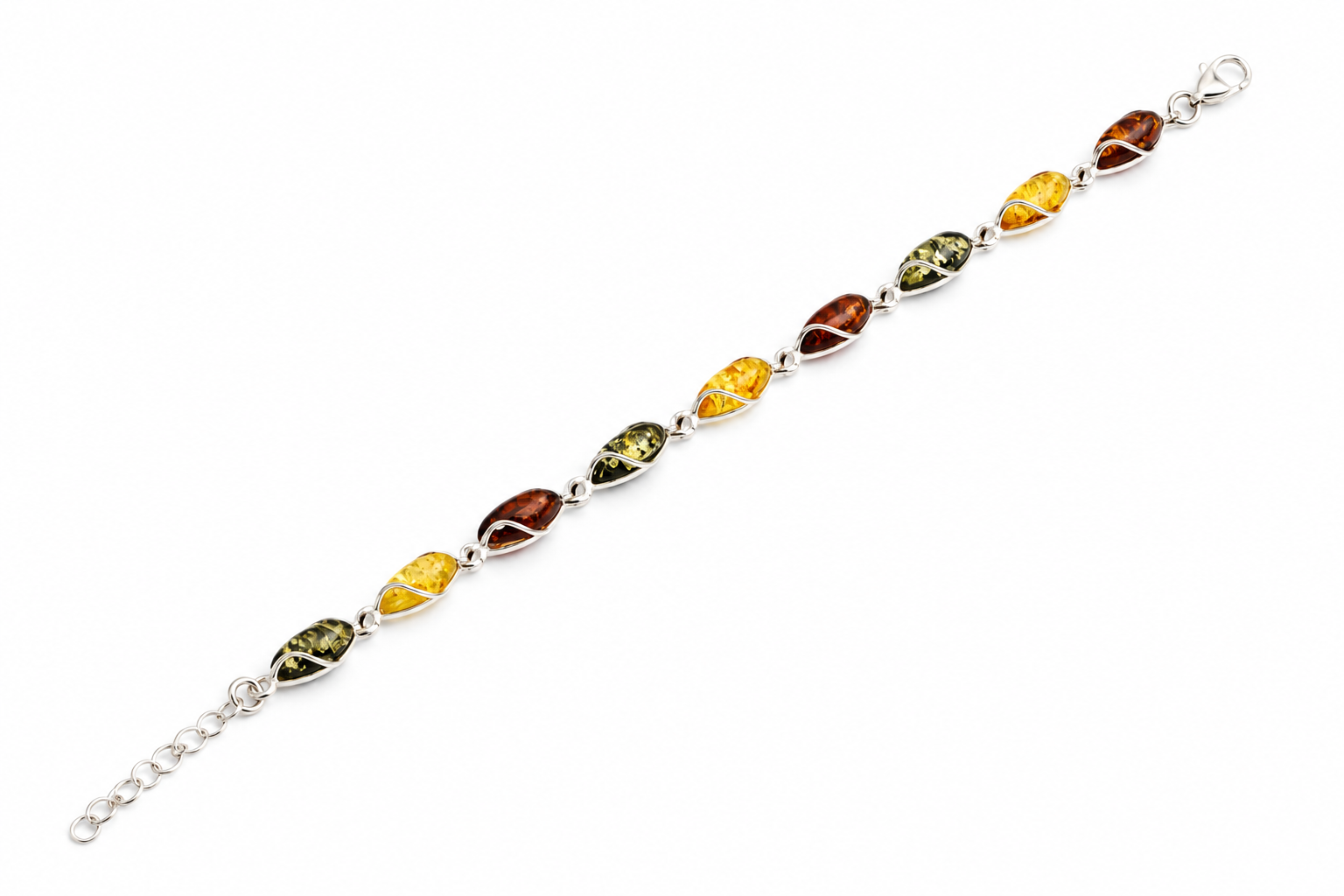 Quality Silver and multi Colour Amber Gemstone Bracelet