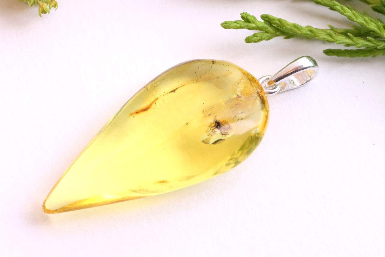 Silver Amber Pendant with Insect Inclusion