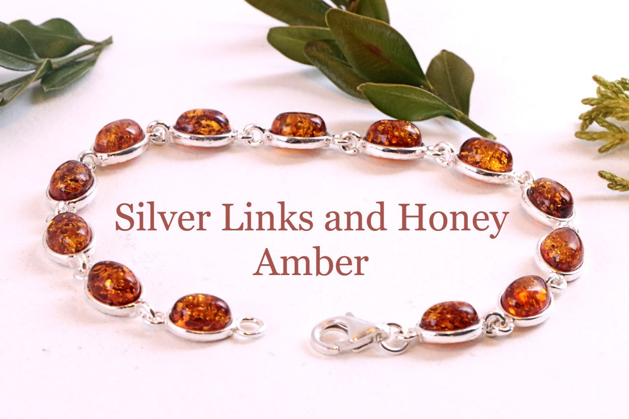 8 Inch Baltic Amber & Sterling Silver 925 Cognac Bracelet - Ladies' Designer Jewelry, Gift Boxed