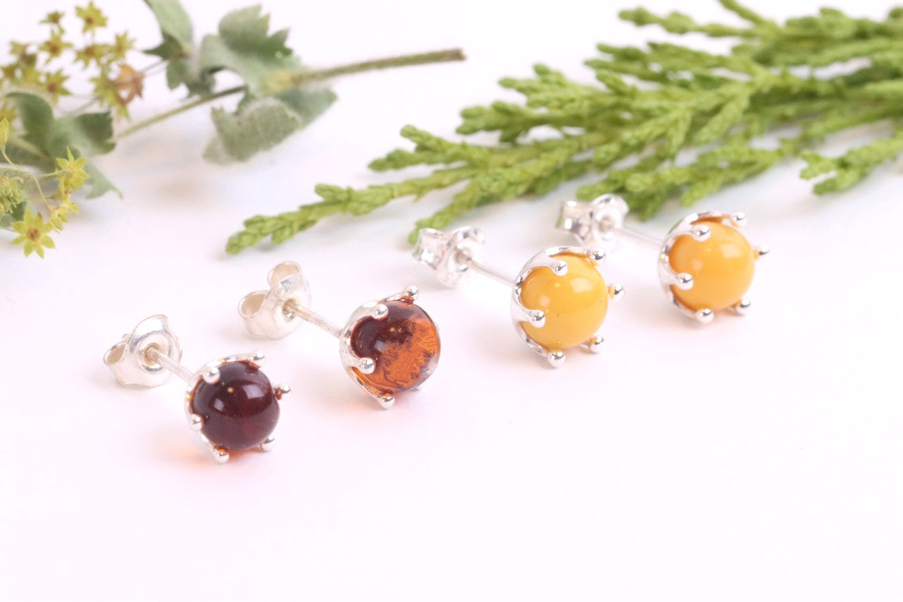 2 Pairs Round Amber Stud Earrings