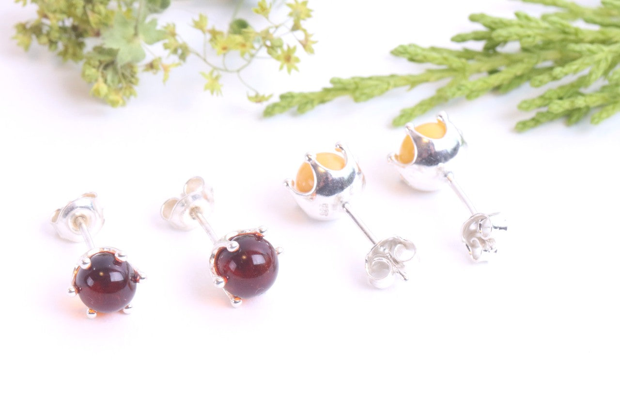 2 Pairs Round Amber Stud Earrings