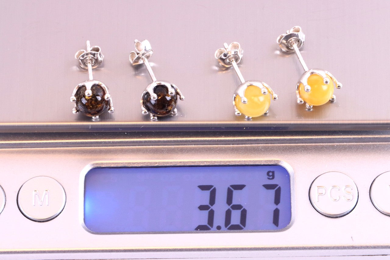 2 Pairs Round Amber Studs