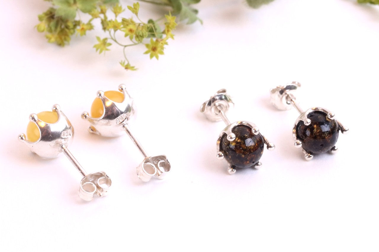 2 Pairs Round Amber Studs