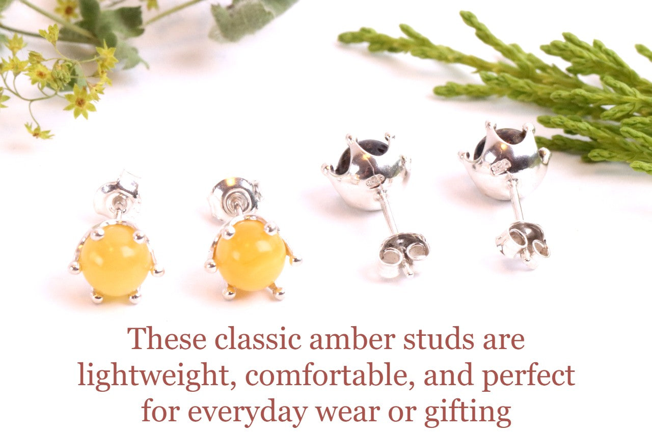 2 Pairs Round Amber Studs