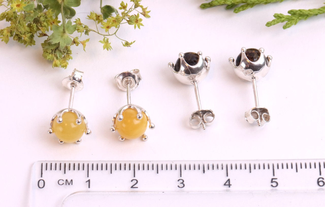 2 Pairs Round Amber Studs