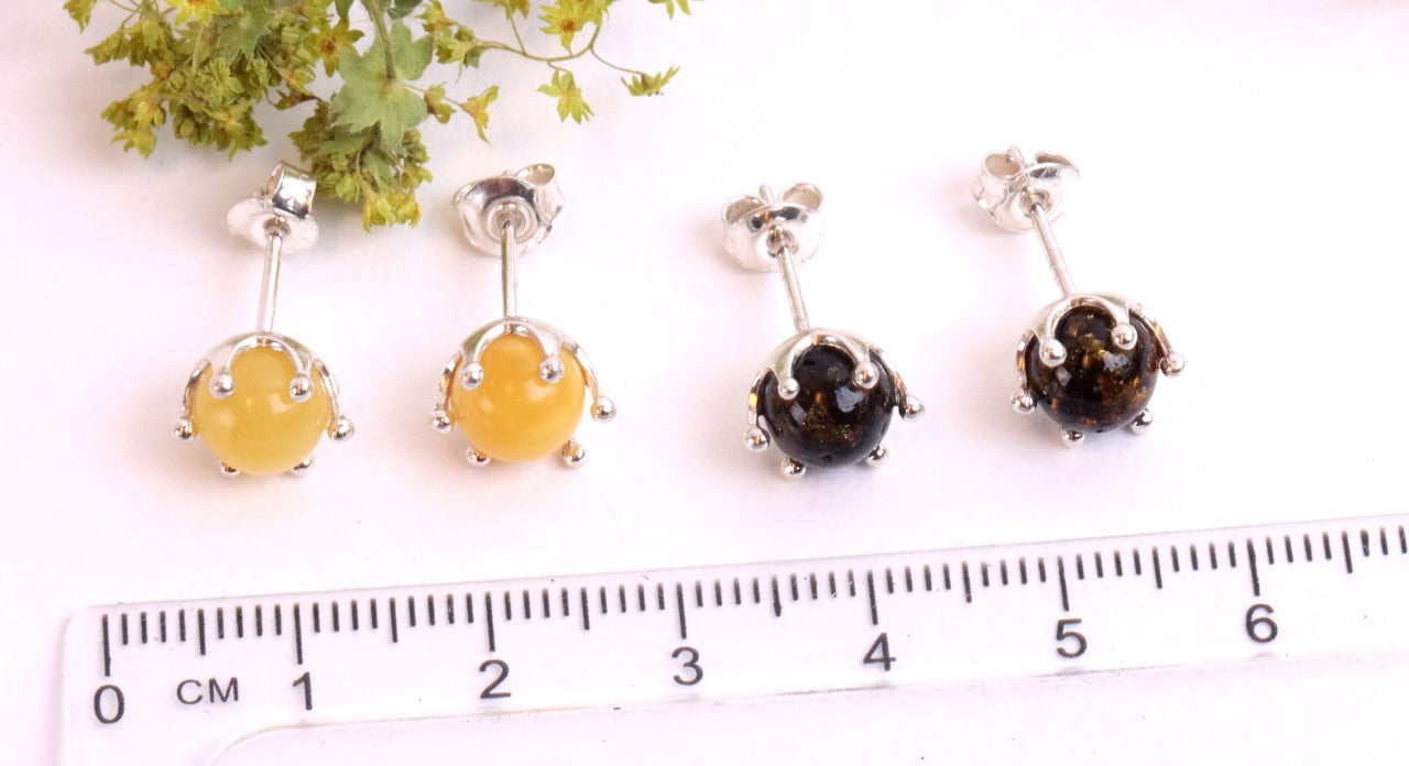 2 Pairs Round Amber Studs