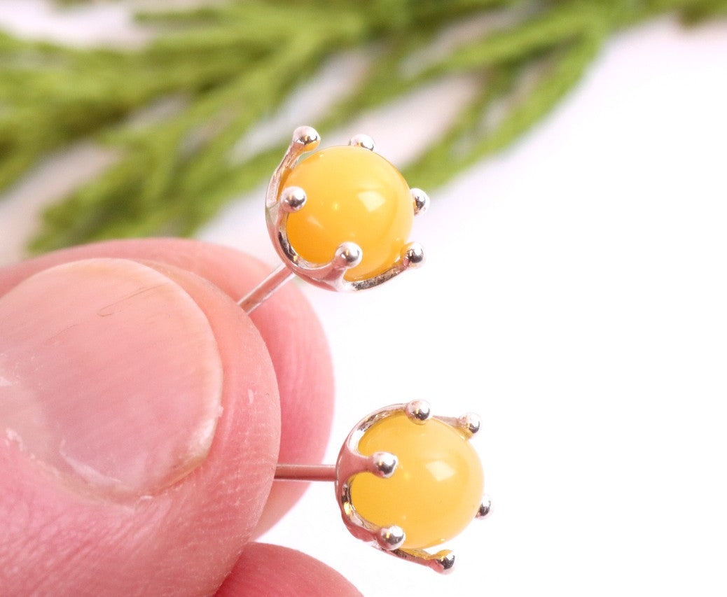 2 Pairs Round Amber Studs