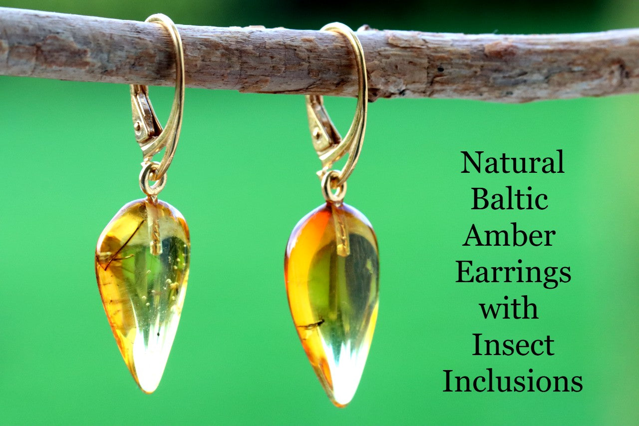 Amber Earrings with Insect Inclusions