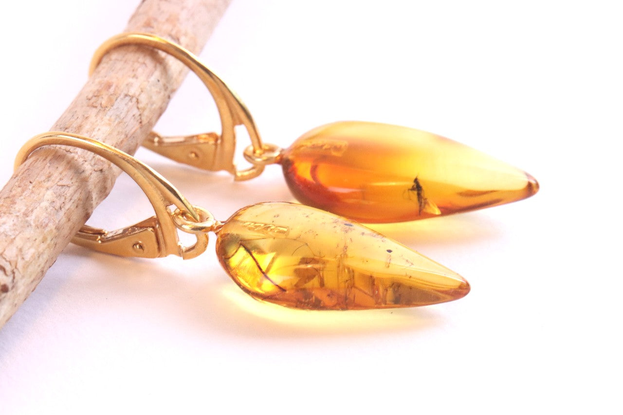 Amber Earrings with Insect Inclusions