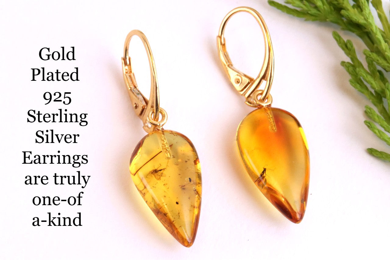 Amber Earrings with Insect Inclusions
