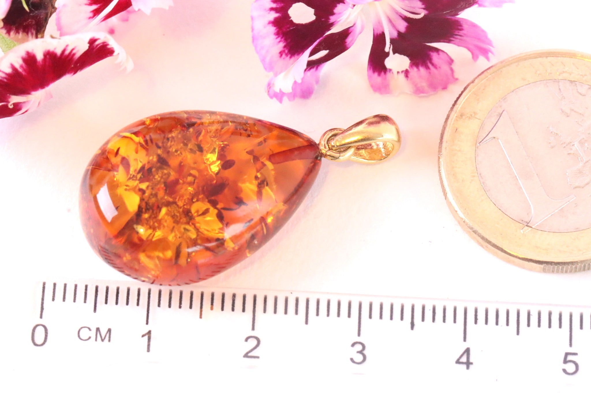 Baltic Amber Drop Pendant on 925 Gold Plated Silver