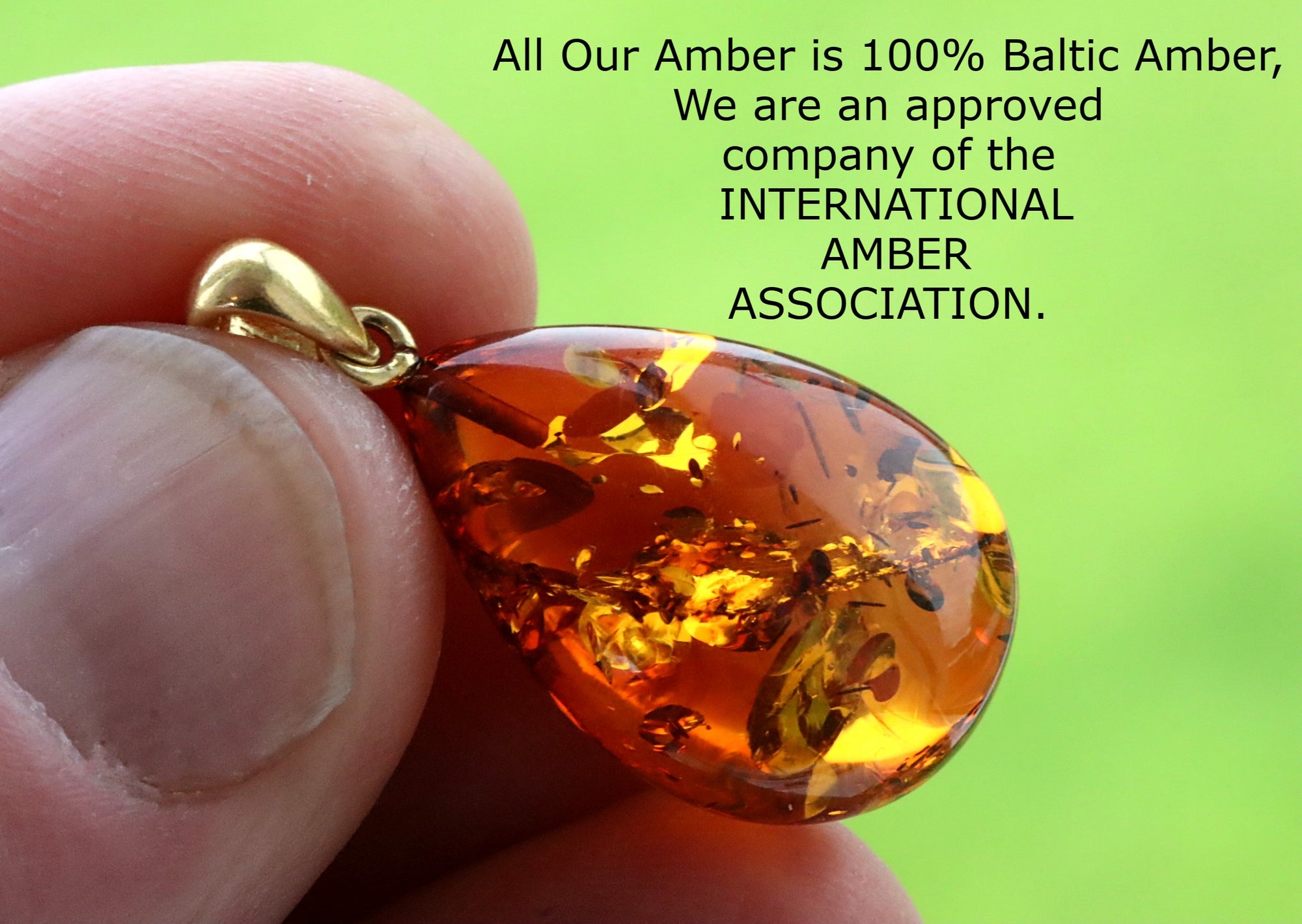 Baltic Amber Drop Pendant on 925 Gold Plated Silver
