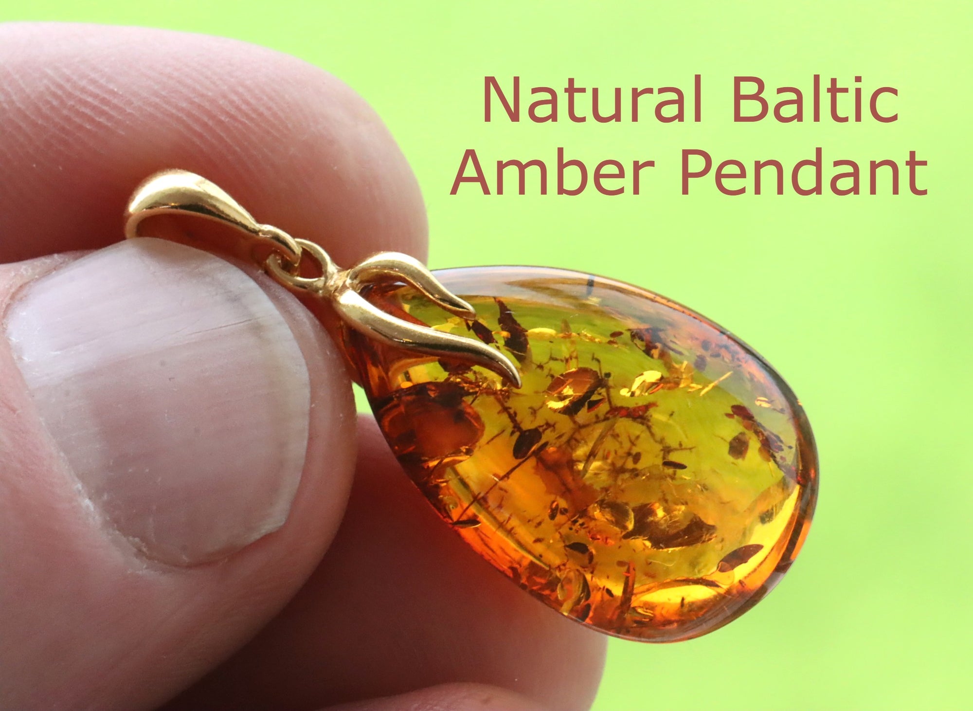 Amber Pendant on 925 Gold Plated Silver