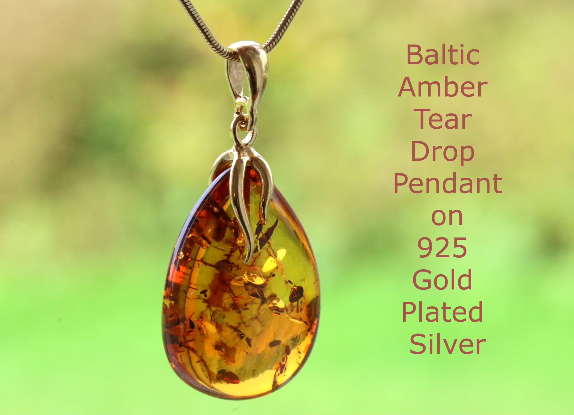 Amber Pendant on 925 Gold Plated Silver