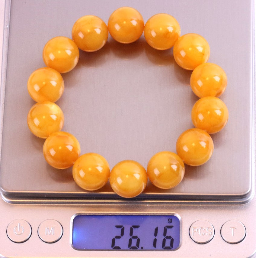 AAA Grade Beeswax Amber Beads – 14pcs, 14.9mm Round