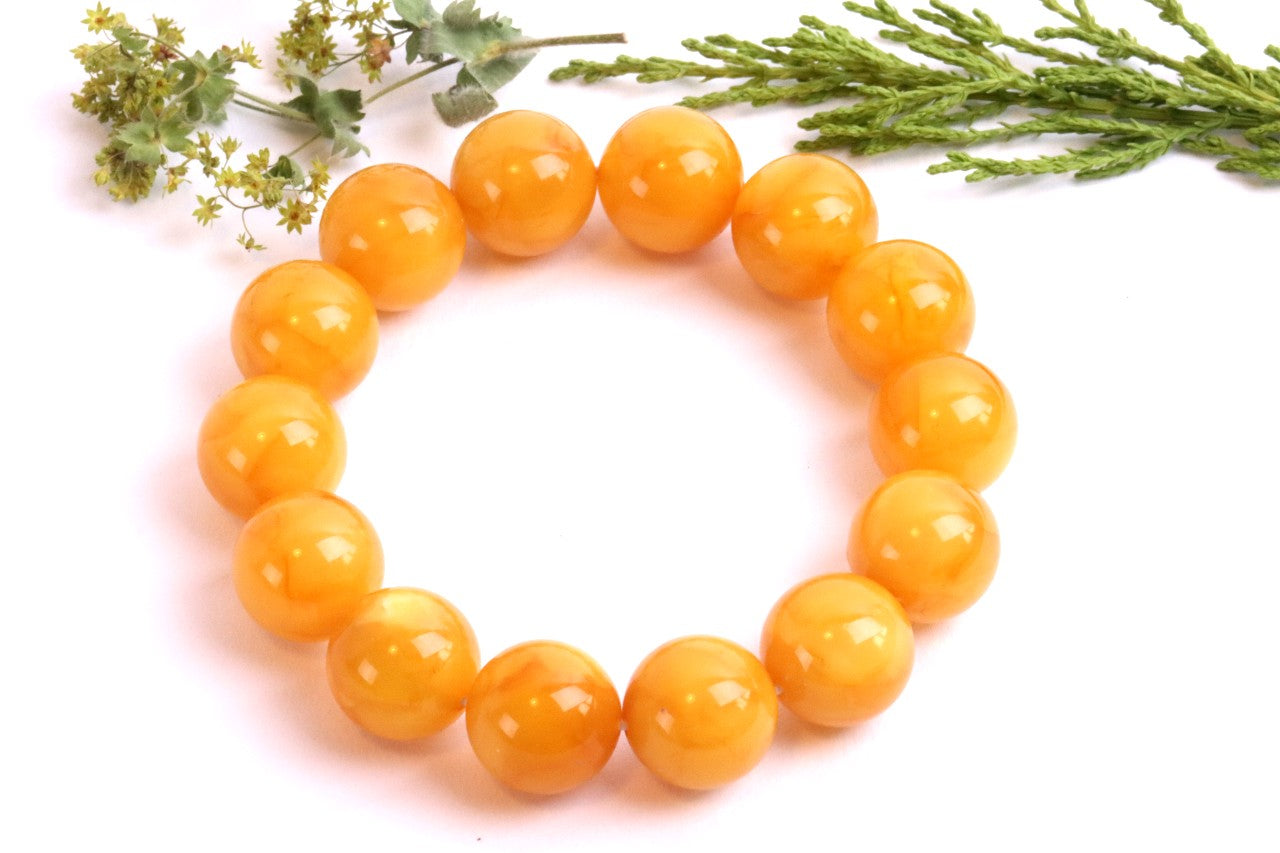 AAA Grade Beeswax Amber Beads – 14pcs, 14.9mm Round