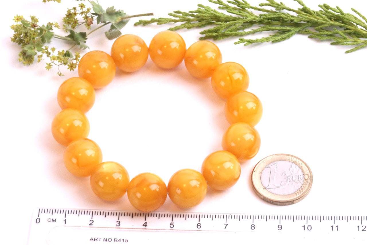 AAA Grade Beeswax Amber Beads – 14pcs, 14.9mm Round