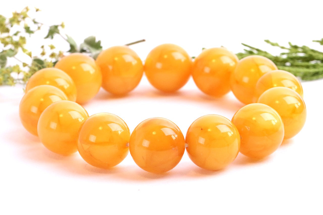 AAA Grade Beeswax Amber Beads – 14pcs, 14.9mm Round