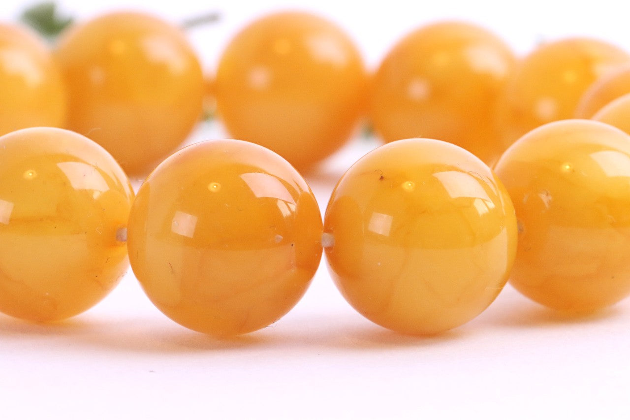 AAA Grade Beeswax Amber Beads – 14pcs, 14.9mm Round