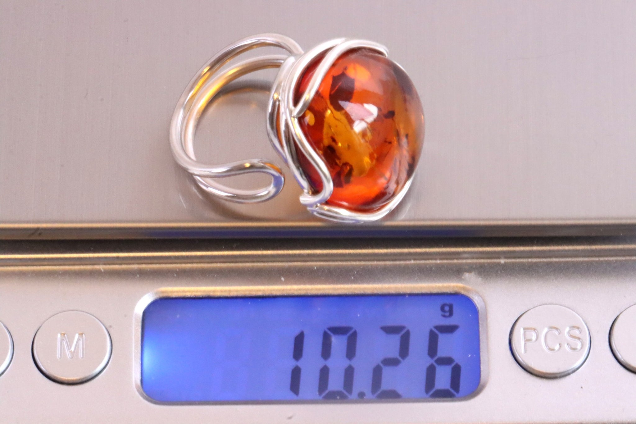 Sterling Silver Amber Ring Plus Free Pendant