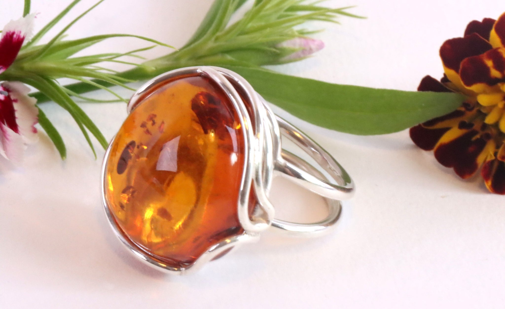 Sterling Silver Amber Ring Plus Free Pendant