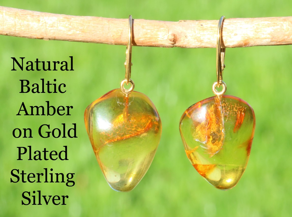 Natural Baltic Amber on Gold-Plated Sterling Silver